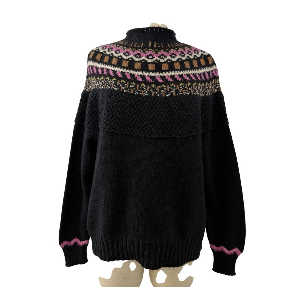 AldoMartins Ikoma Wool Knit Jumper‎ Sweater Sz 10 Black Fairisle Soft Cozy Apres